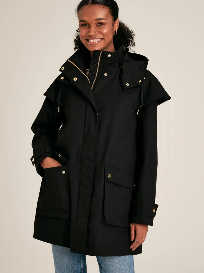 Joules Coats and Jackets Women Black Waterproof Hooded Raincoat With Cape