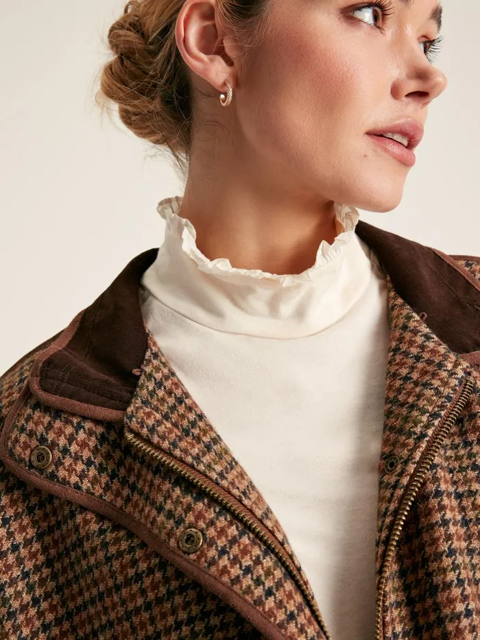 Joules Coats and Jackets Women Brown Tweed Cape With Removable Fur Trim