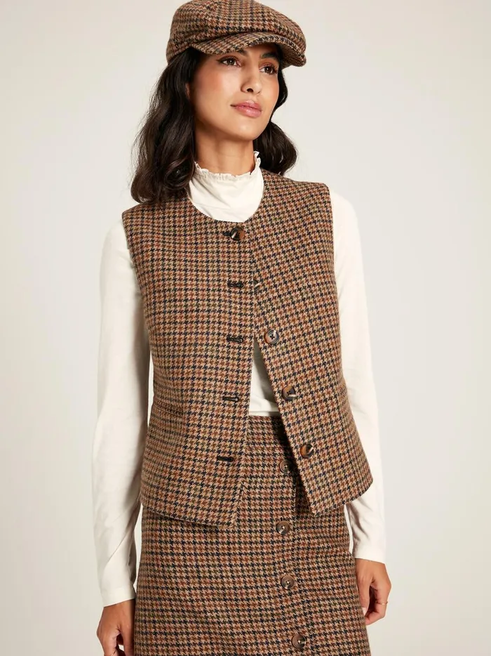 Joules Coats and Jackets Women Brown Tweed Gilet