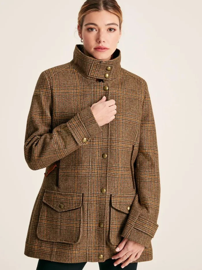 Joules Coats and Jackets Women Brown Tweed Jacket With Removable Quilted Gilet