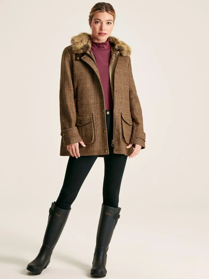 Joules Coats and Jackets Women Brown Tweed Jacket With Removable Quilted Gilet