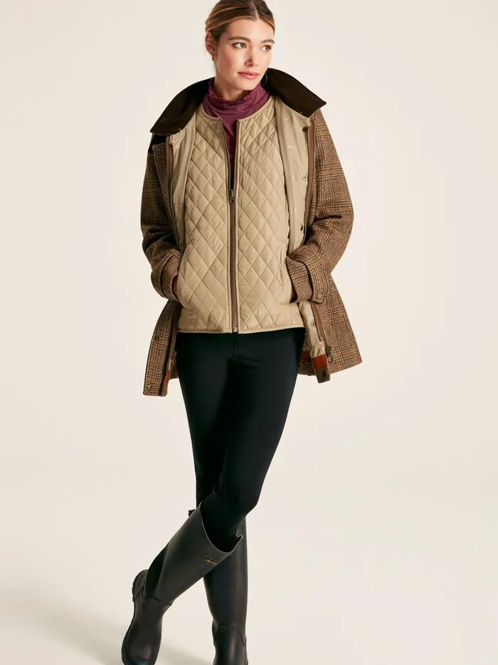 Joules Coats and Jackets Women Brown Tweed Jacket With Removable Quilted Gilet