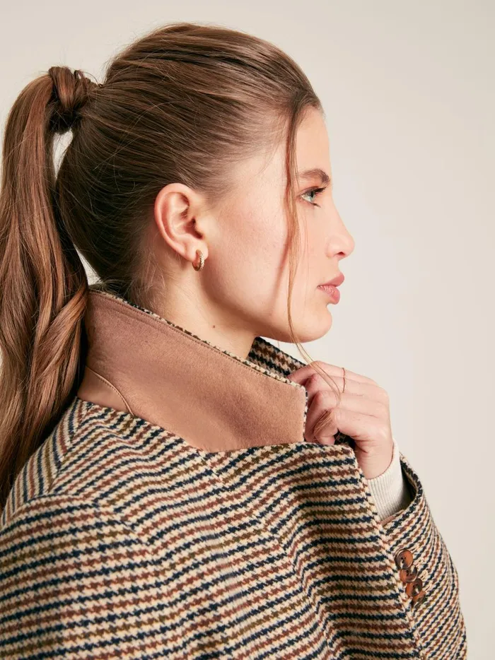Joules Coats and Jackets Women Brown Tweed Relaxed Fit Blazer