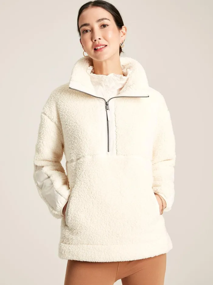 Joules Coats and Jackets Women Cream Half Zip Borg Fleece