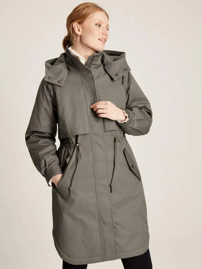 Joules Coats and Jackets Women Dark Grey Long Waterpoof Raincoat With Hood