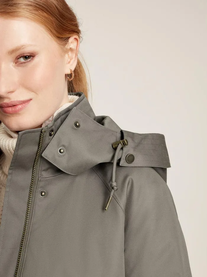 Joules Coats and Jackets Women Dark Grey Long Waterpoof Raincoat With Hood