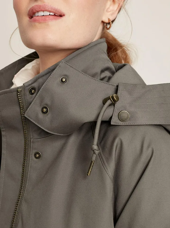 Joules Coats and Jackets Women Dark Grey Long Waterpoof Raincoat With Hood
