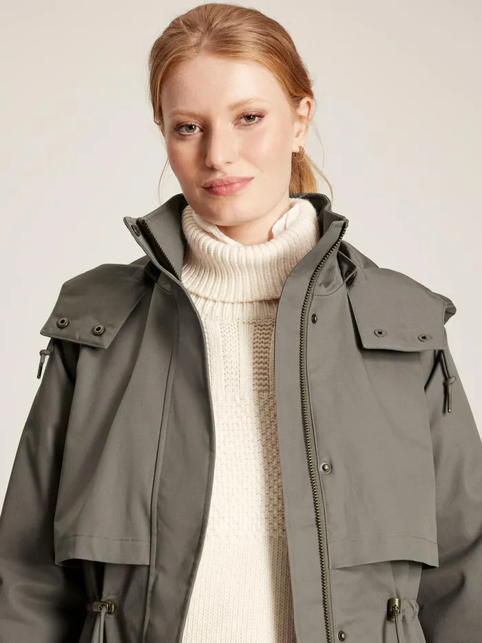 Joules Coats and Jackets Women Dark Grey Long Waterpoof Raincoat With Hood