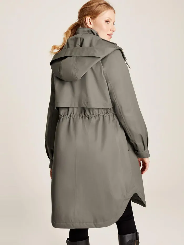 Joules Coats and Jackets Women Dark Grey Long Waterpoof Raincoat With Hood