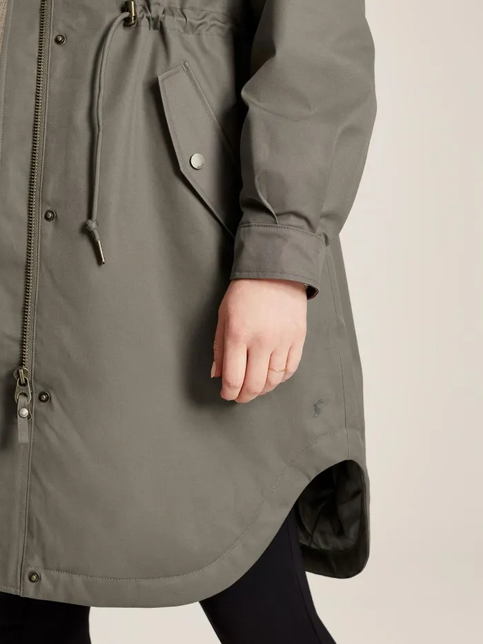 Joules Coats and Jackets Women Dark Grey Long Waterpoof Raincoat With Hood