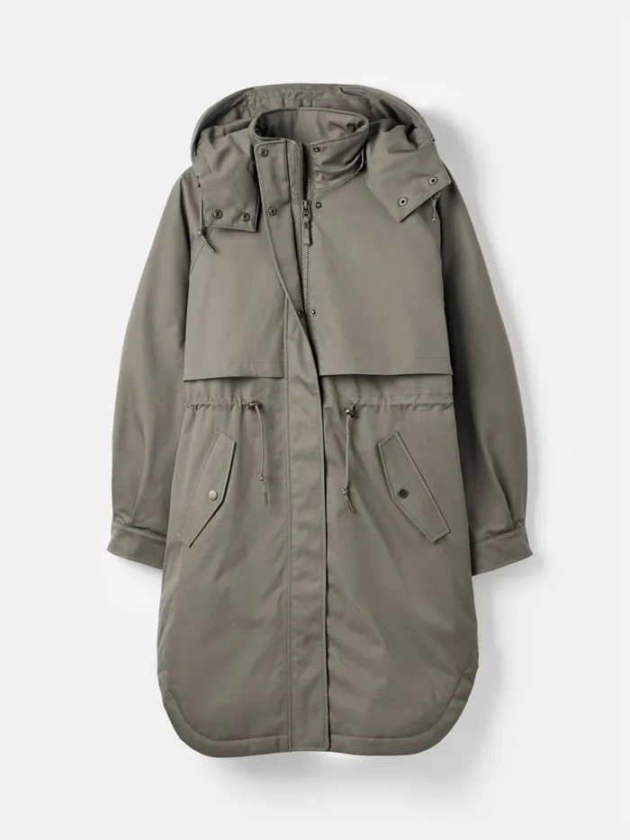 Joules Coats and Jackets Women Dark Grey Long Waterpoof Raincoat With Hood