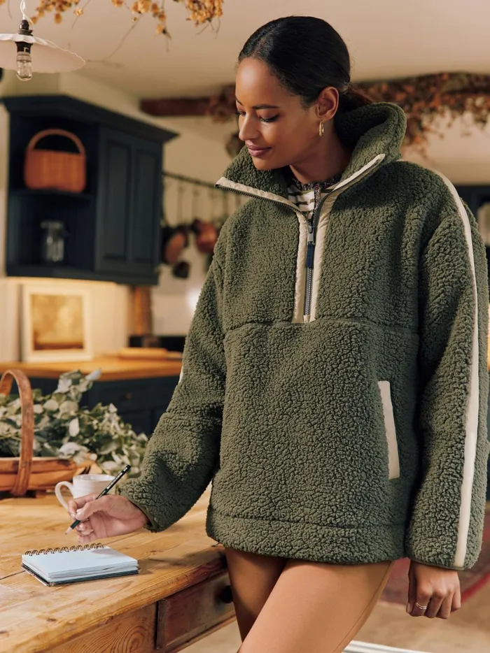 Joules Coats and Jackets Women Green Half Zip Borg Fleece