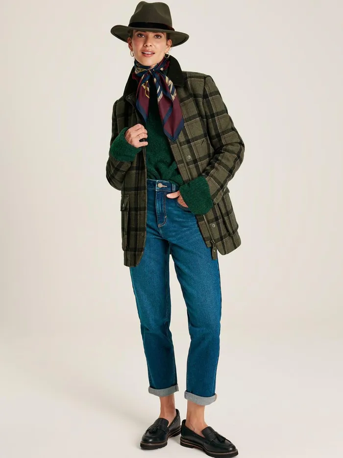 Joules Coats and Jackets Women Green Tweed Fieldcoat