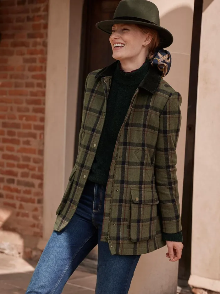Joules Coats and Jackets Women Green Tweed Fieldcoat