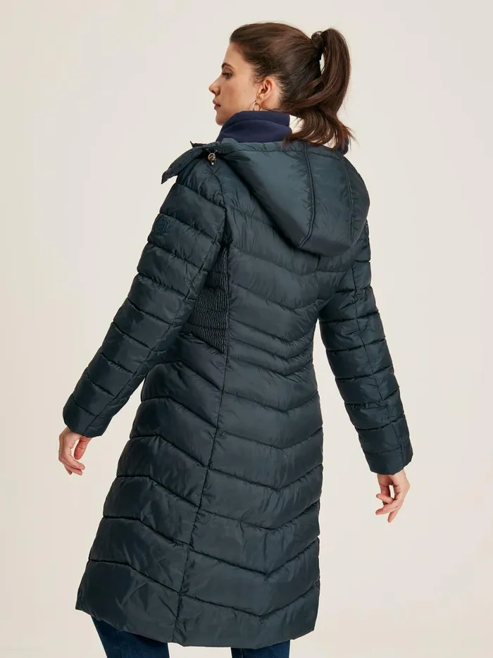 Joules Coats and Jackets Women Navy Blue Showerproof Long Padded Coat With Hood