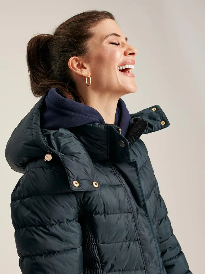Joules Coats and Jackets Women Navy Blue Showerproof Long Padded Coat With Hood