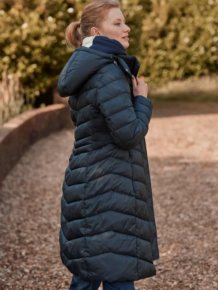 Joules Coats and Jackets Women Navy Blue Showerproof Long Padded Coat With Hood