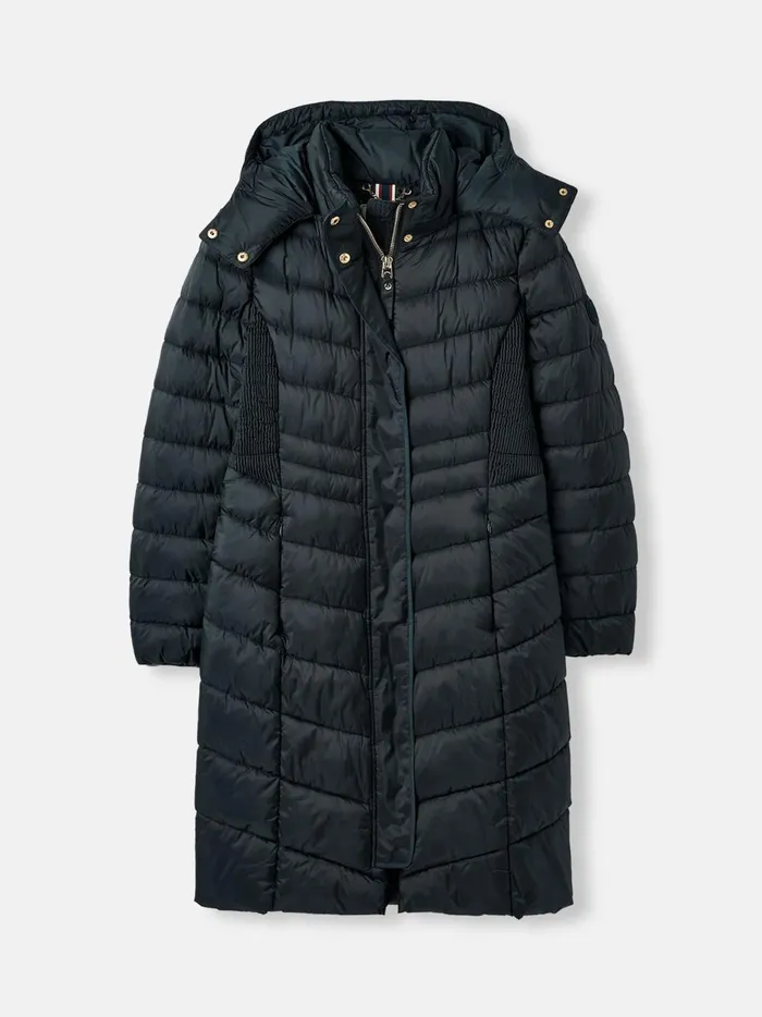 Joules Coats and Jackets Women Navy Blue Showerproof Long Padded Coat With Hood