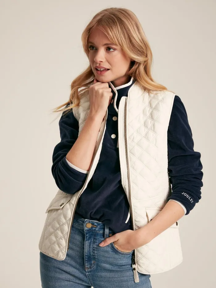 Joules Coats and Jackets Women White Showerproof Diamond Quilted Gilet
