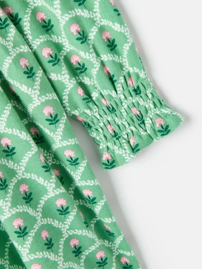 Joules Dresses Girls Green Cotton Shirred Floral Dress
