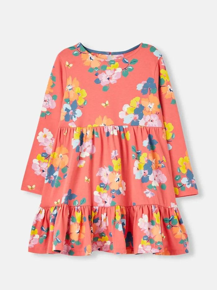 Joules Dresses Girls Pink Long Sleeve Jersey Tiered Dress