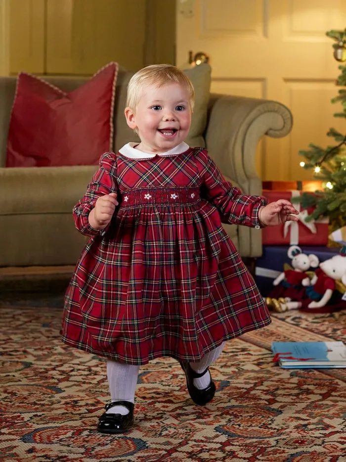Joules Dresses Girls Trotters London Little Red Charlotte Tartan Smocked Dress
