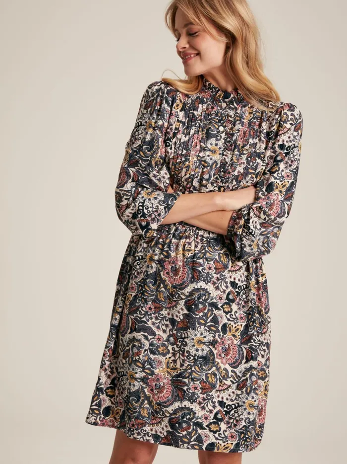 Joules Dresses Women Brown Floral Frill Neck Midi Dress
