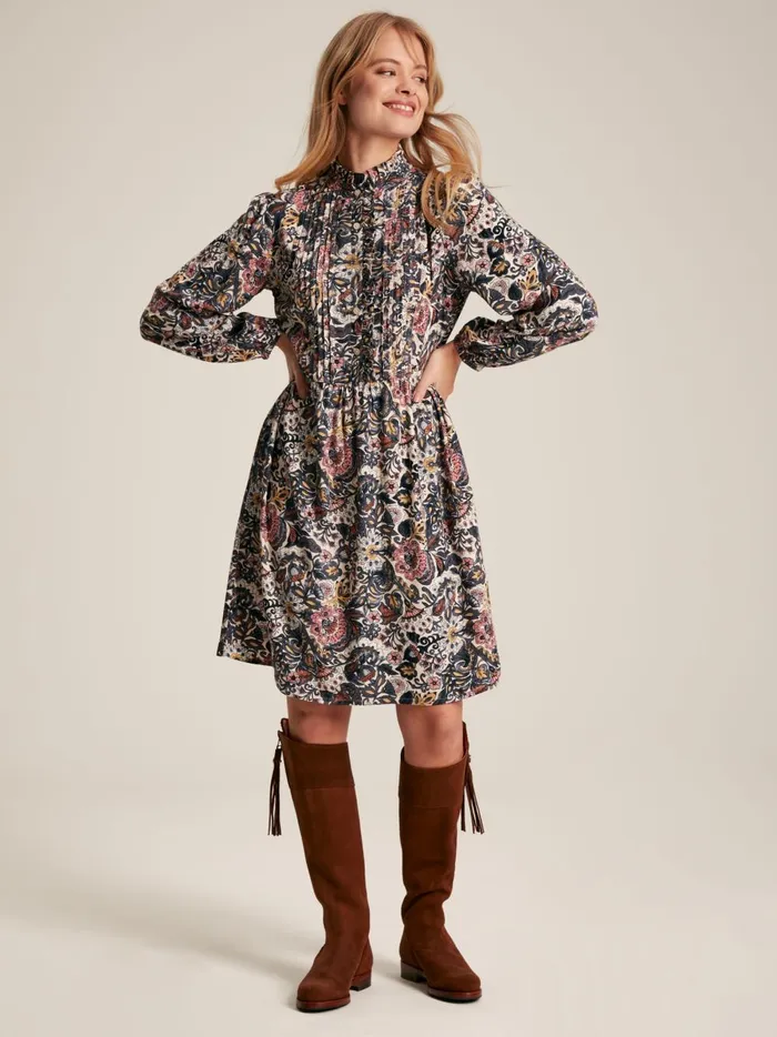 Joules Dresses Women Brown Floral Frill Neck Midi Dress
