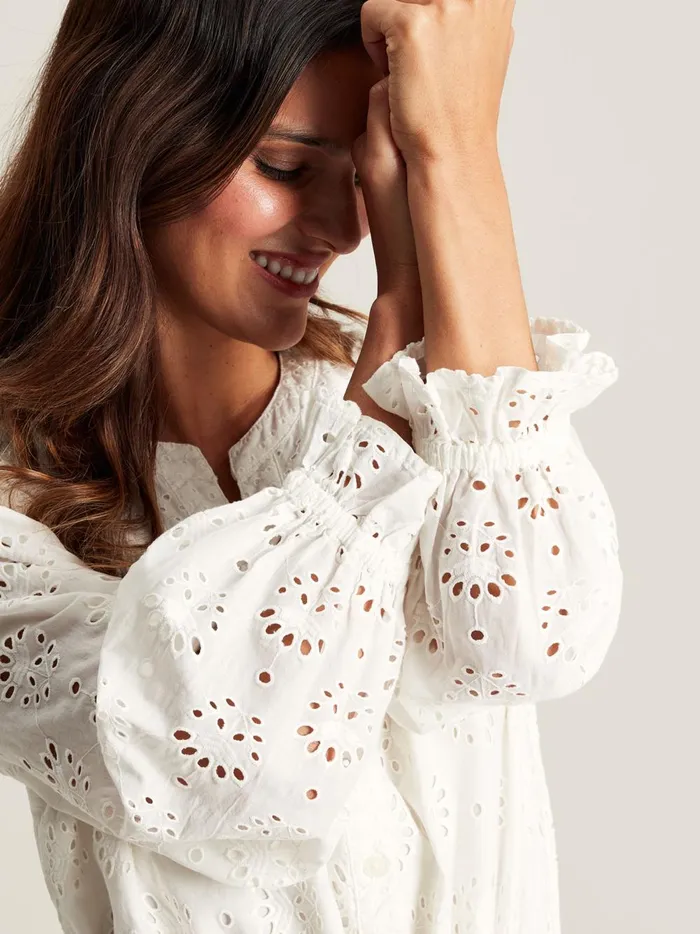 Joules Dresses Women Chalk White Broderie Dress