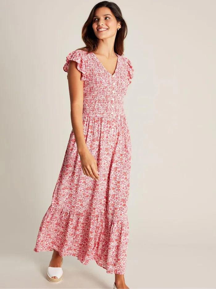 Joules Dresses Women Clover Smocking Button Down Dress