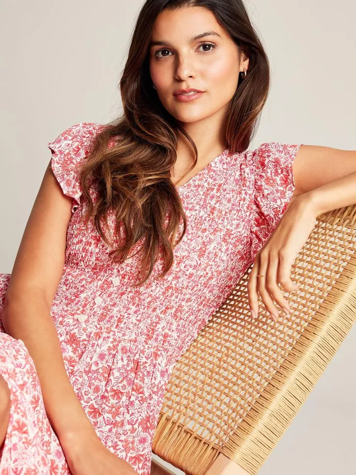 Joules Dresses Women Clover Smocking Button Down Dress