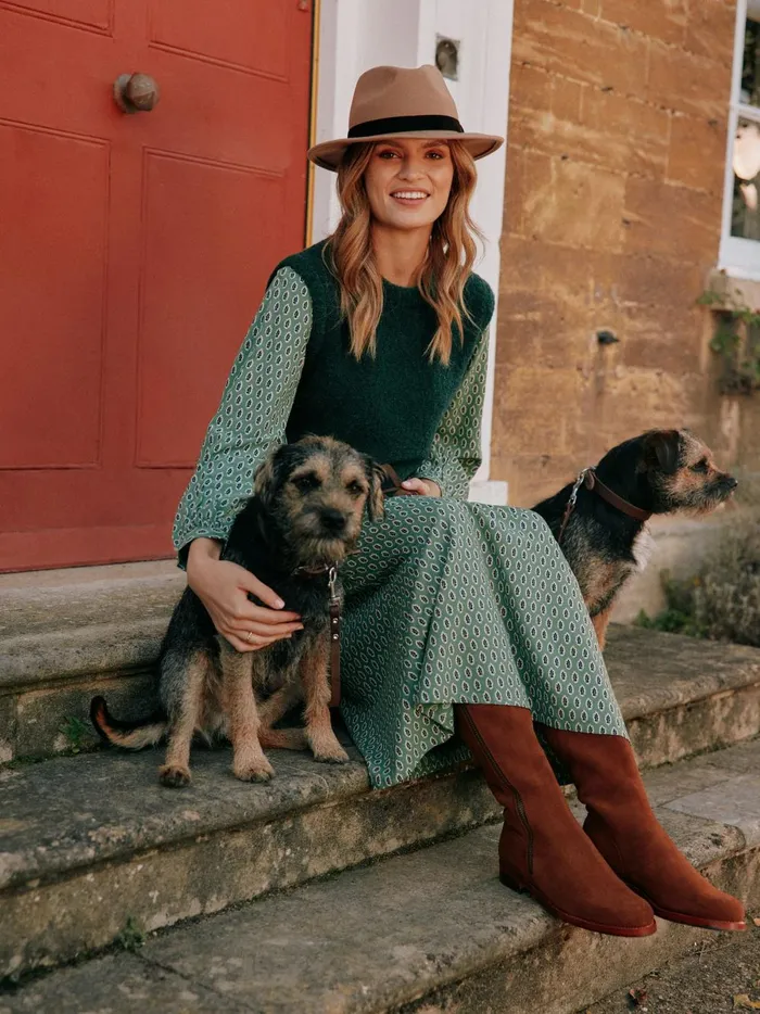 Joules Dresses Women Green Long Sleeve Belted Midi Dress
