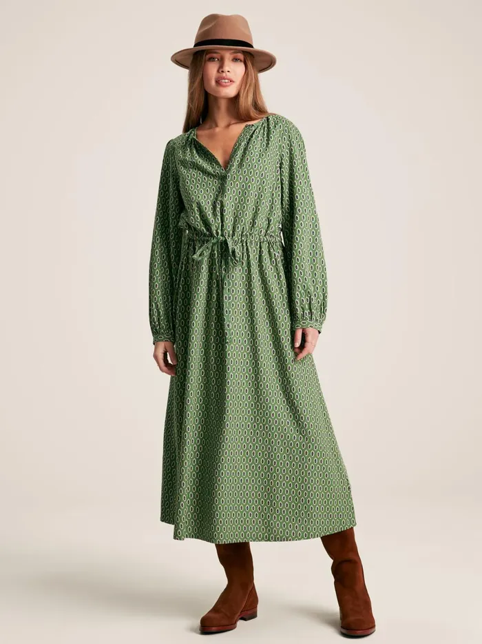 Joules Dresses Women Green Long Sleeve Belted Midi Dress