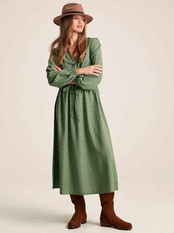 Joules Dresses Women Green Long Sleeve Belted Midi Dress