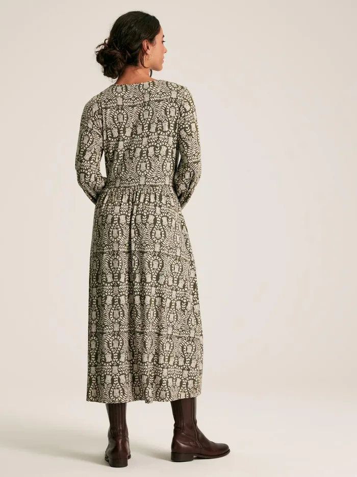 Joules Dresses Women Green Printed Long Sleeve Midaxi Dress With Pockets