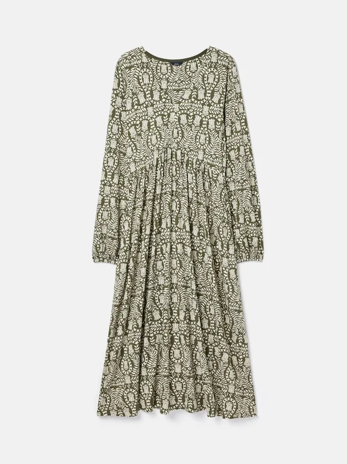 Joules Dresses Women Green Printed Long Sleeve Midaxi Dress With Pockets