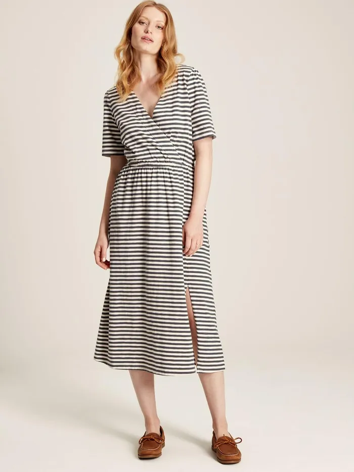 Joules Dresses Women Grey Striped Wrap Midi Dress