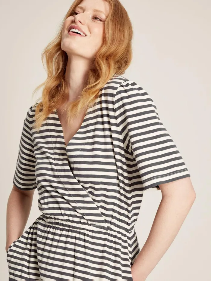 Joules Dresses Women Grey Striped Wrap Midi Dress