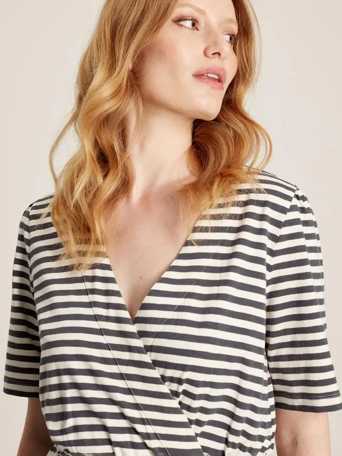 Joules Dresses Women Grey Striped Wrap Midi Dress