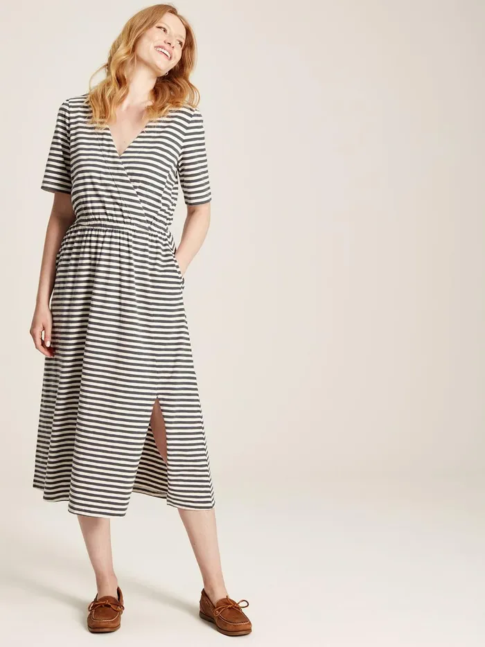 Joules Dresses Women Grey Striped Wrap Midi Dress