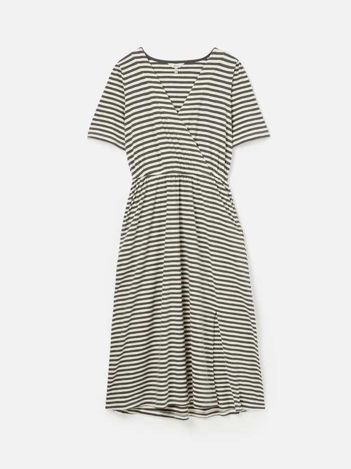 Joules Dresses Women Grey Striped Wrap Midi Dress