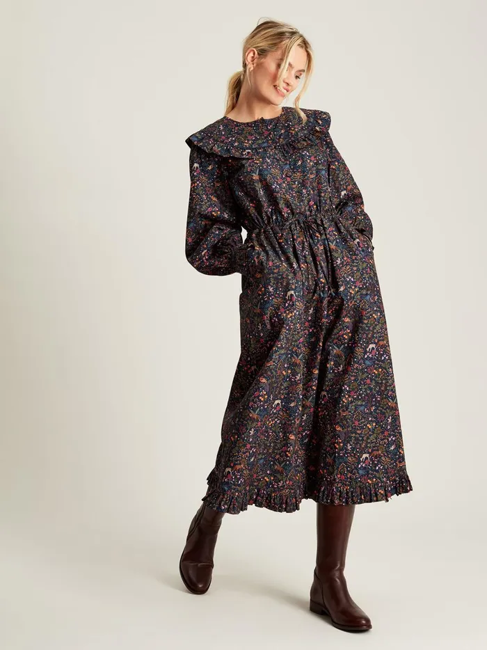 Joules Dresses Women Navy Blue Frill Bib Dress
