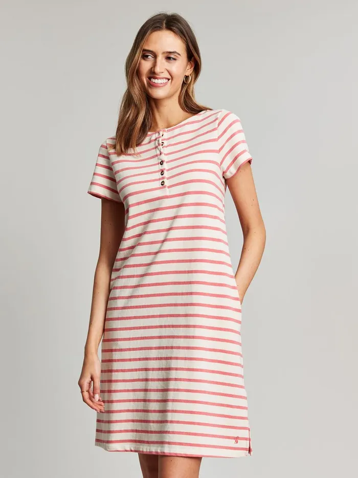 Joules Dresses Women Pink Henley Button Down ALine Dress