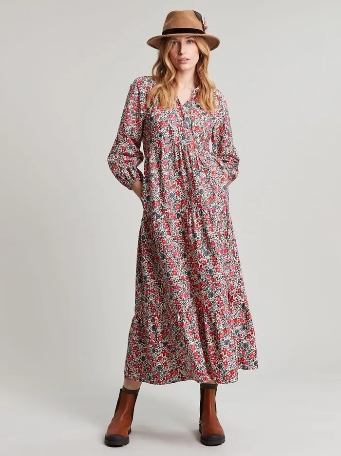 Joules Dresses Women White Melody Tiered Scallop Frill Neck Dress