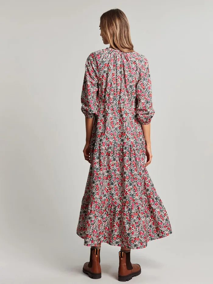 Joules Dresses Women White Melody Tiered Scallop Frill Neck Dress