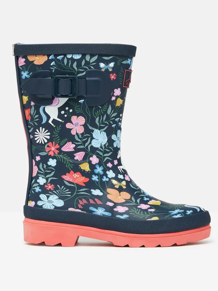 Joules Footwear Girls Navy Blue Printed Wellies