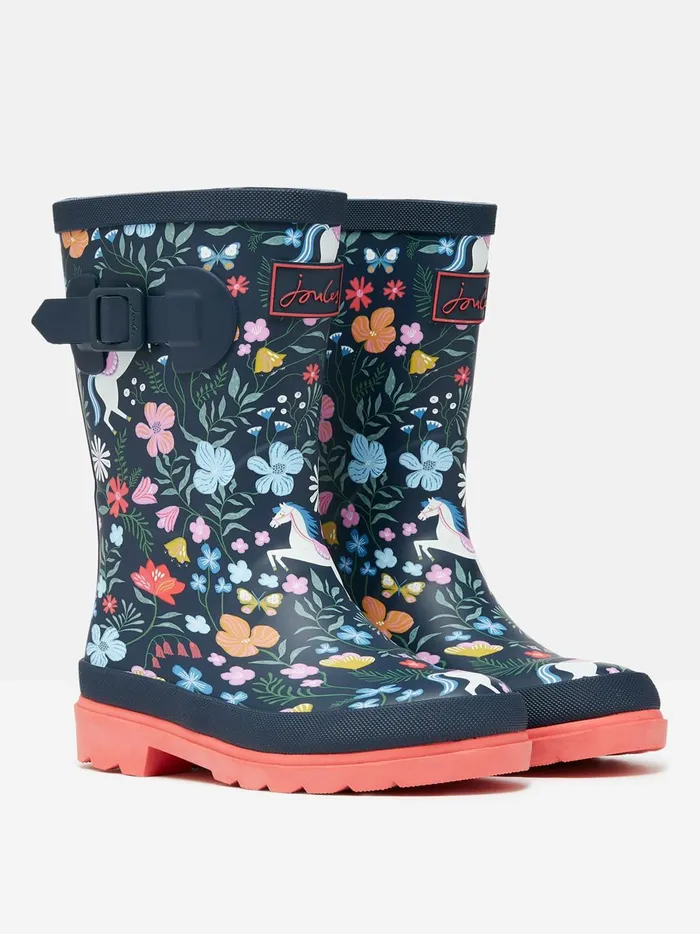 Joules Footwear Girls Navy Blue Printed Wellies