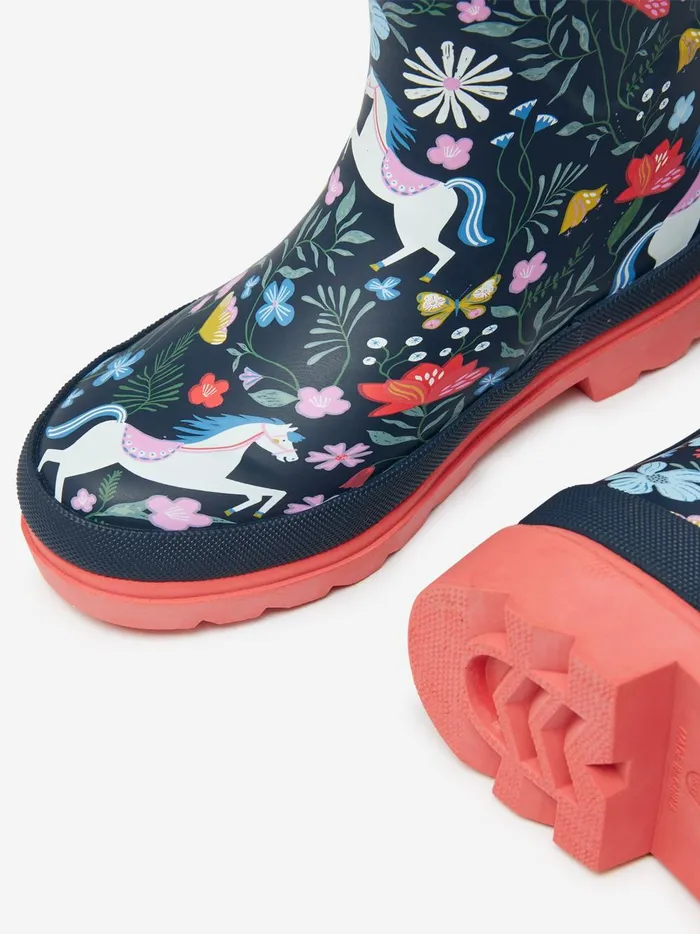 Joules Footwear Girls Navy Blue Printed Wellies