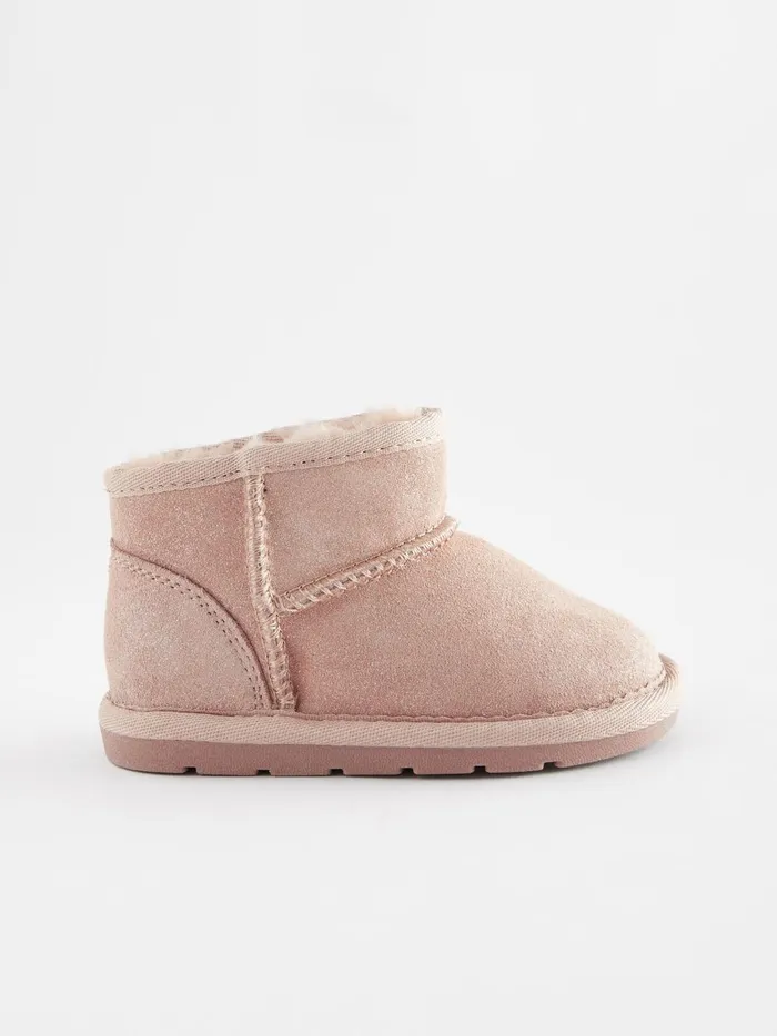 Joules Footwear Girls Next Pink Shimmer Suede Faux Fur Lined Water Repellent PullOn Suede Boots