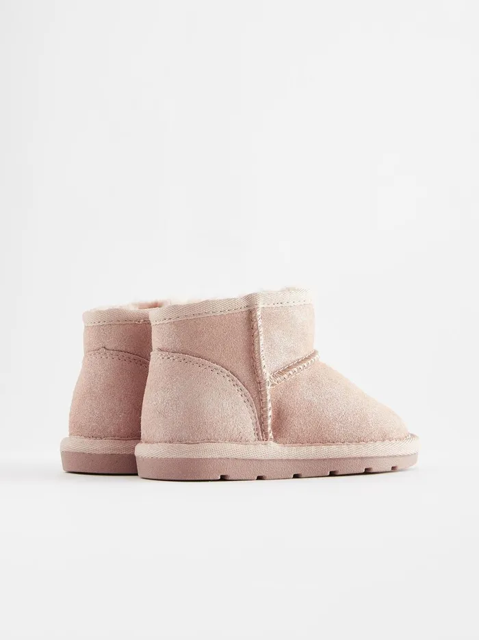 Joules Footwear Girls Next Pink Shimmer Suede Faux Fur Lined Water Repellent PullOn Suede Boots